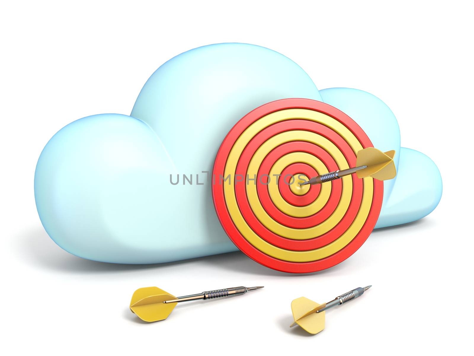 Cloud icon with dartboard target 3D rendering isolated on white background