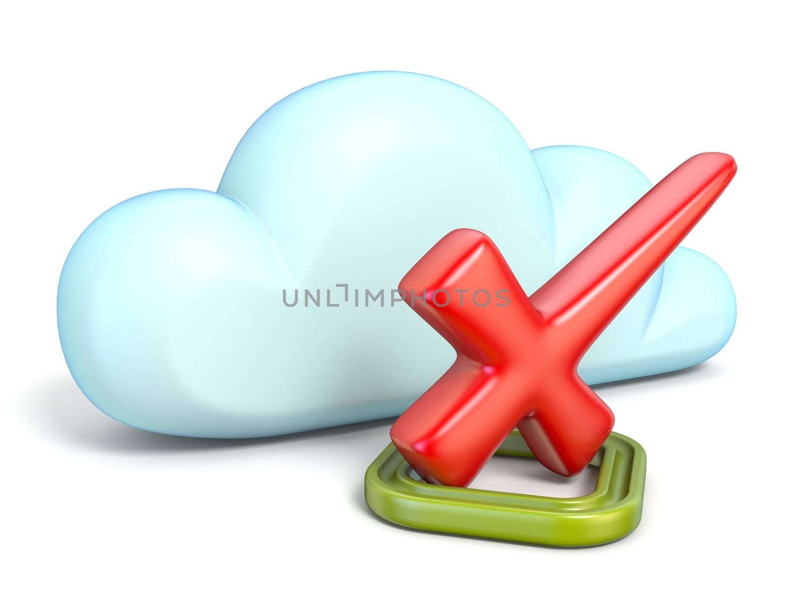 Cloud icon with red check mark 3D rendering isolated on white background