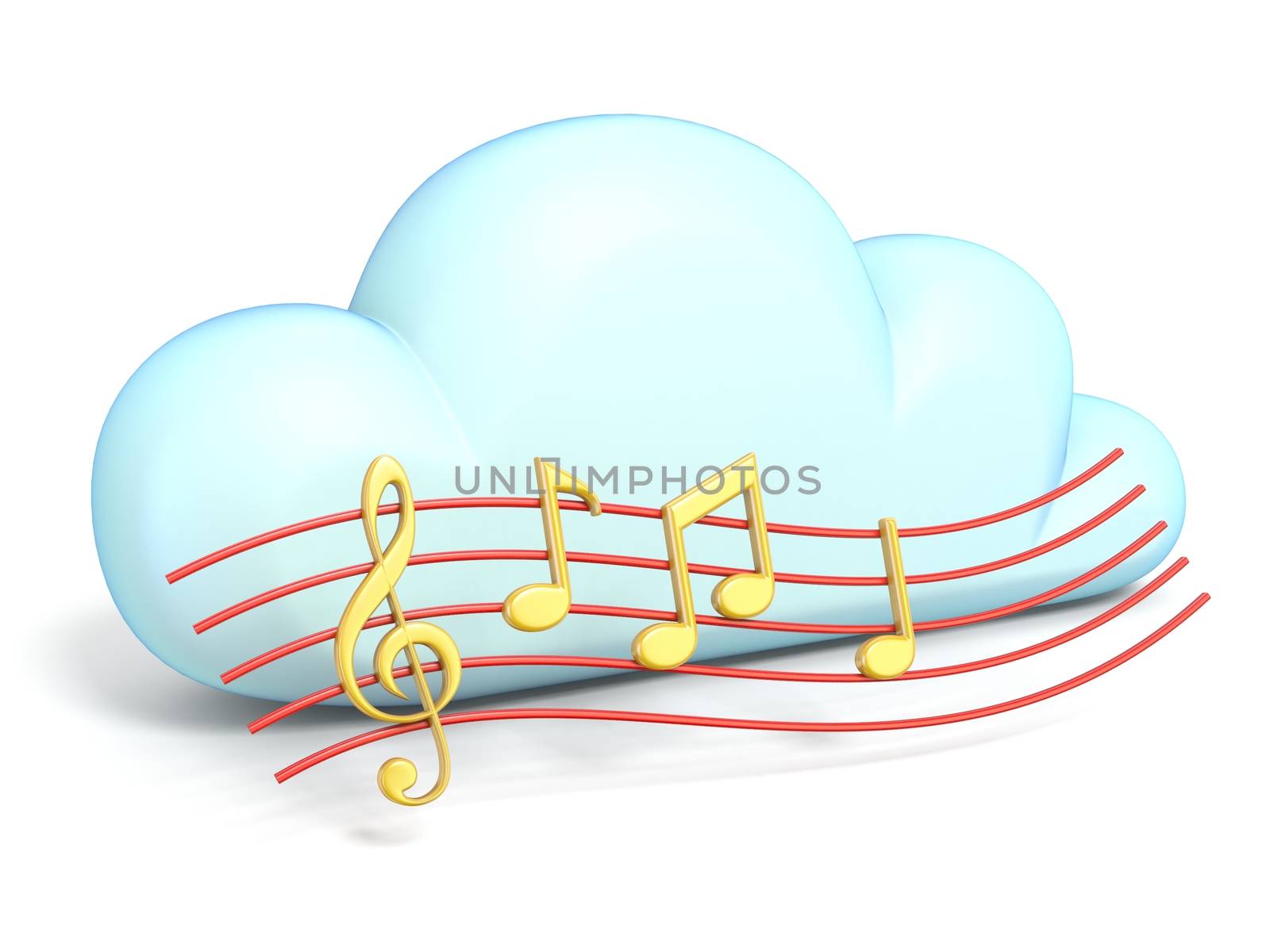 Cloud icon with music notes 3D rendering isolated on white background