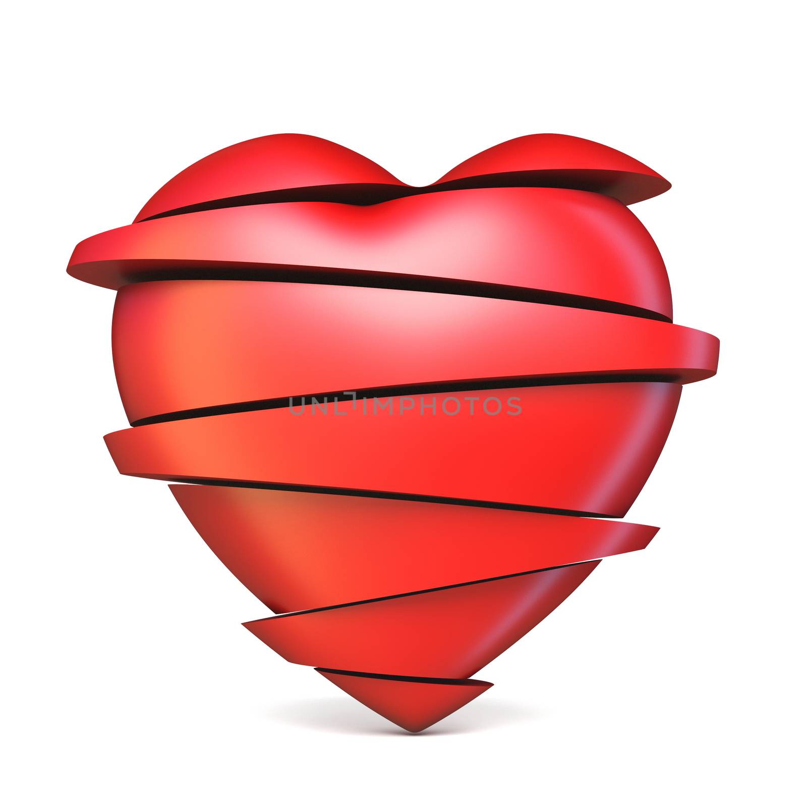 Sliced red heart 3D rendering illustration isolated on white background
