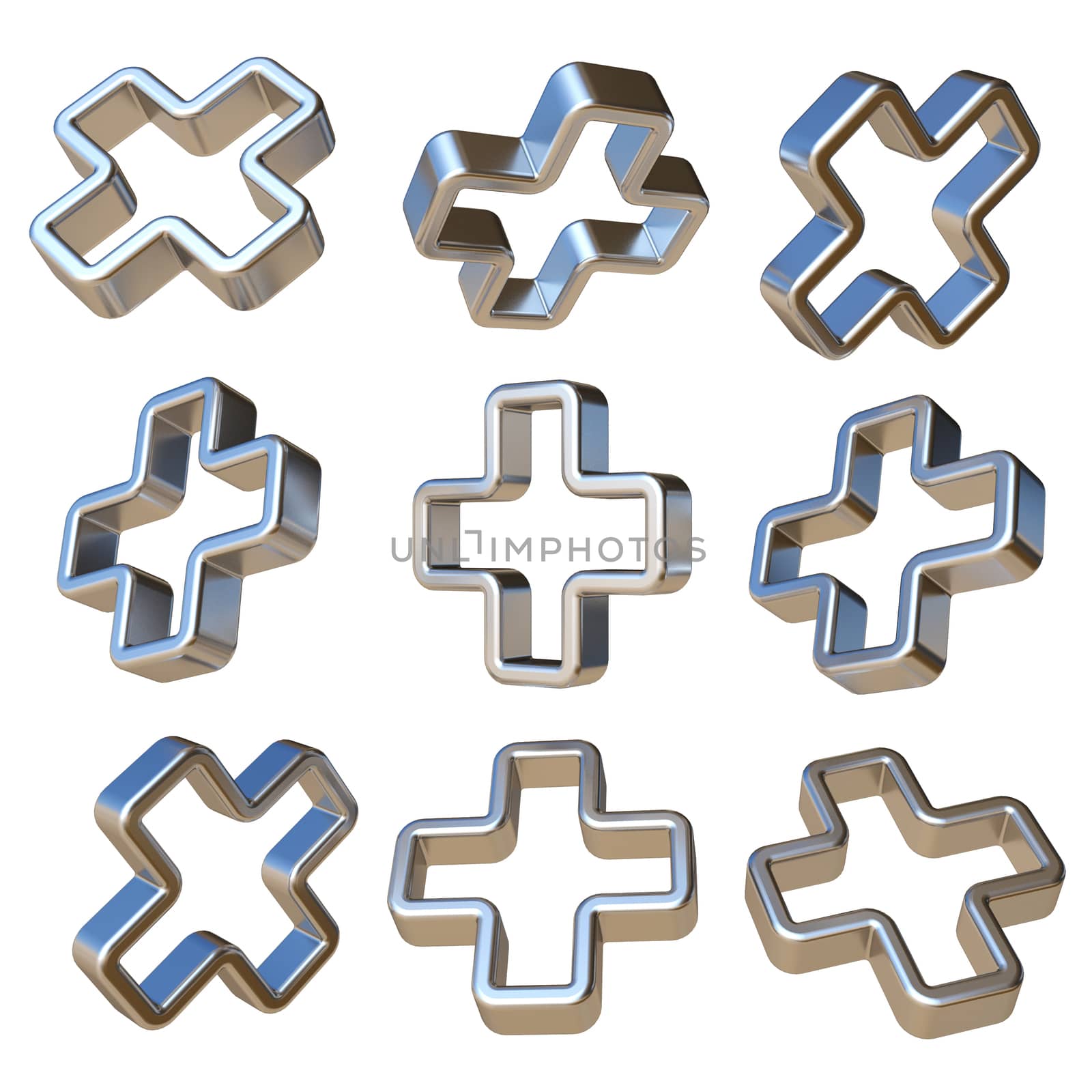 Metal dimensional plus sign 3D rendering illustration isolated on white background