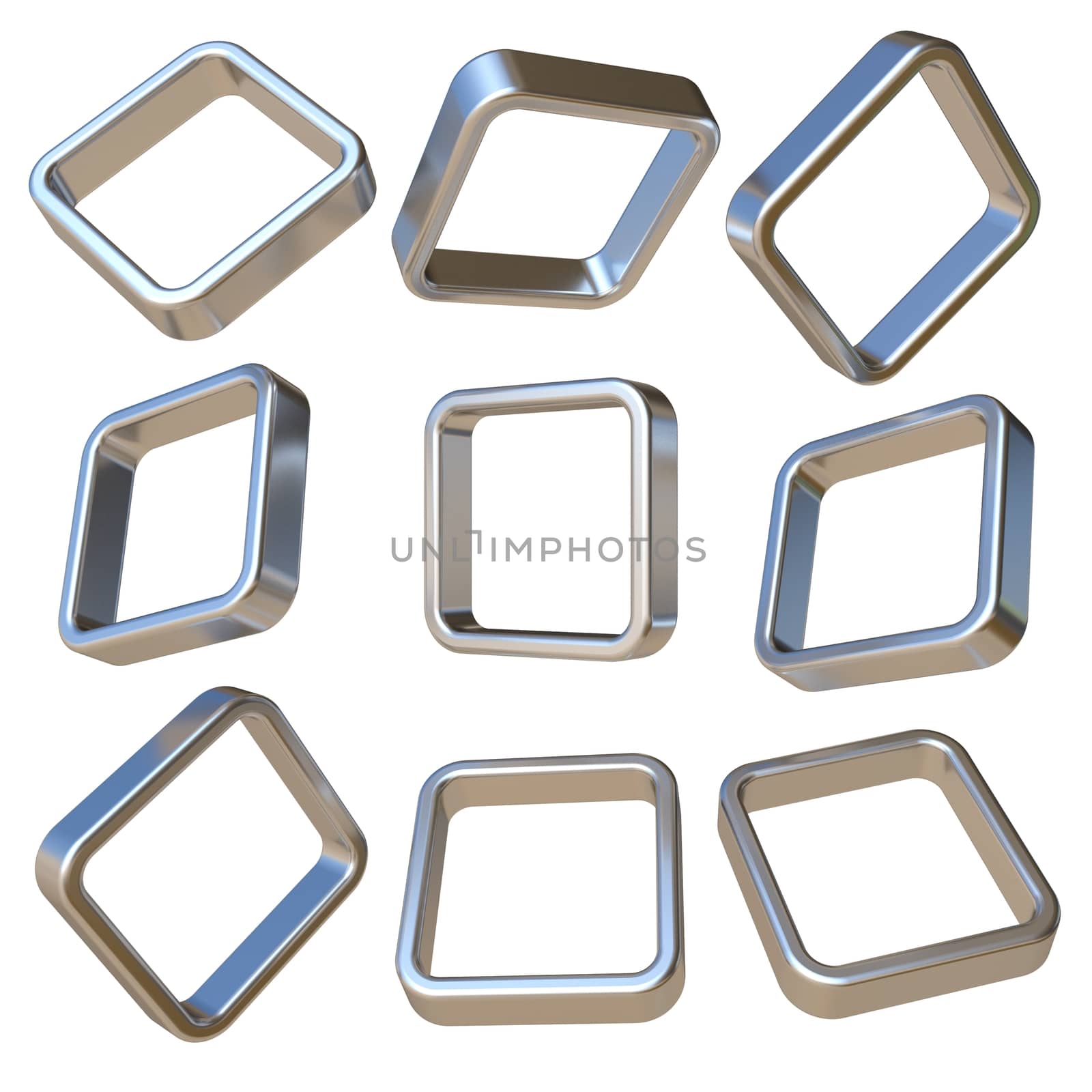 Metal dimensional squares 3D rendering illustration isolated on white background