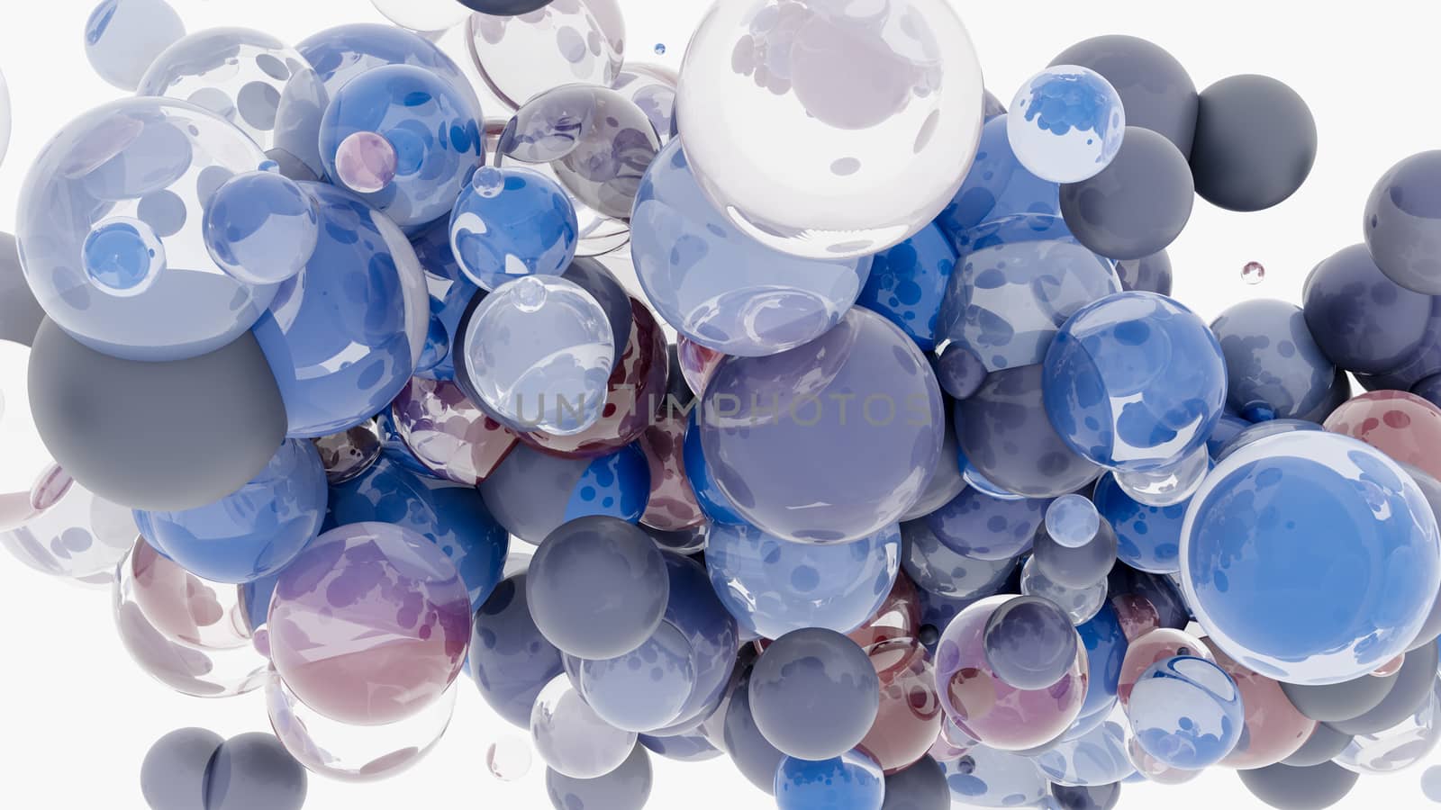 Abstract background with 3d spheres. Glass and plastic. 3D illustration. Modern trendy design