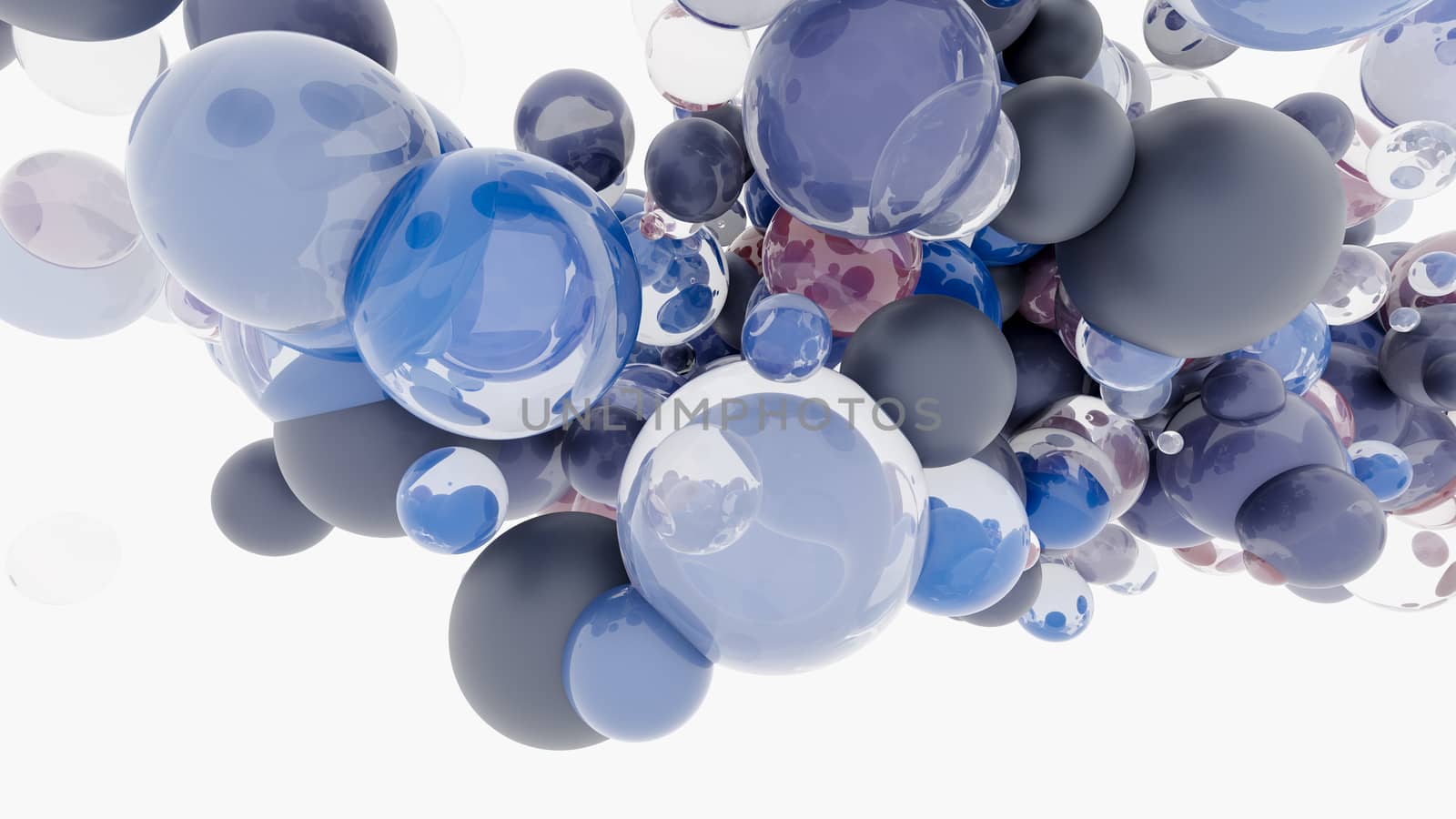 Abstract background with 3d spheres. Glass and plastic. 3D illustration. Modern trendy design