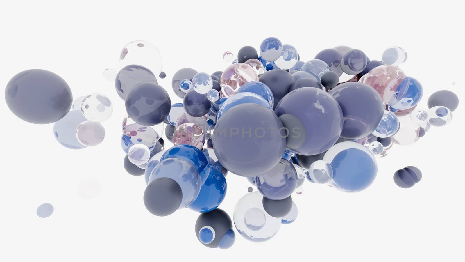 Abstract background with 3d spheres. Glass and plastic. 3D illustration. Modern trendy design