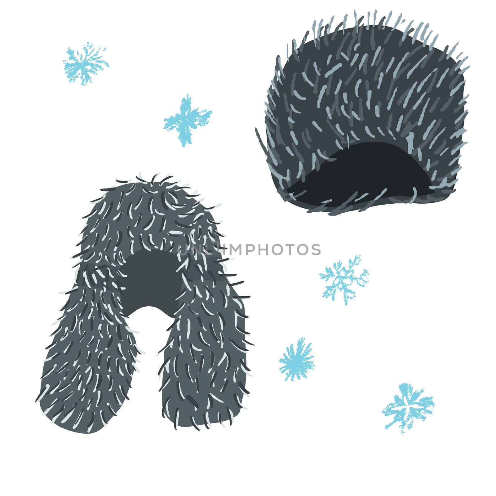 Winter fur hats. illustration of faux fur hats isolated on white background. Poster design element.