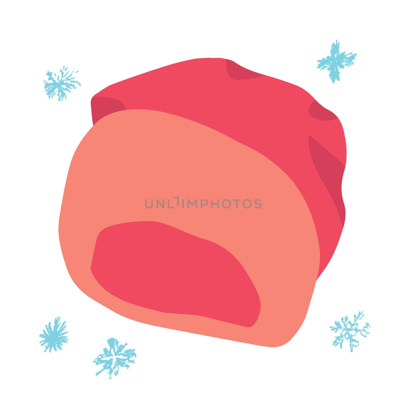 Winter headwear. Bright pink beanie isolated on white background. Poster design element. 