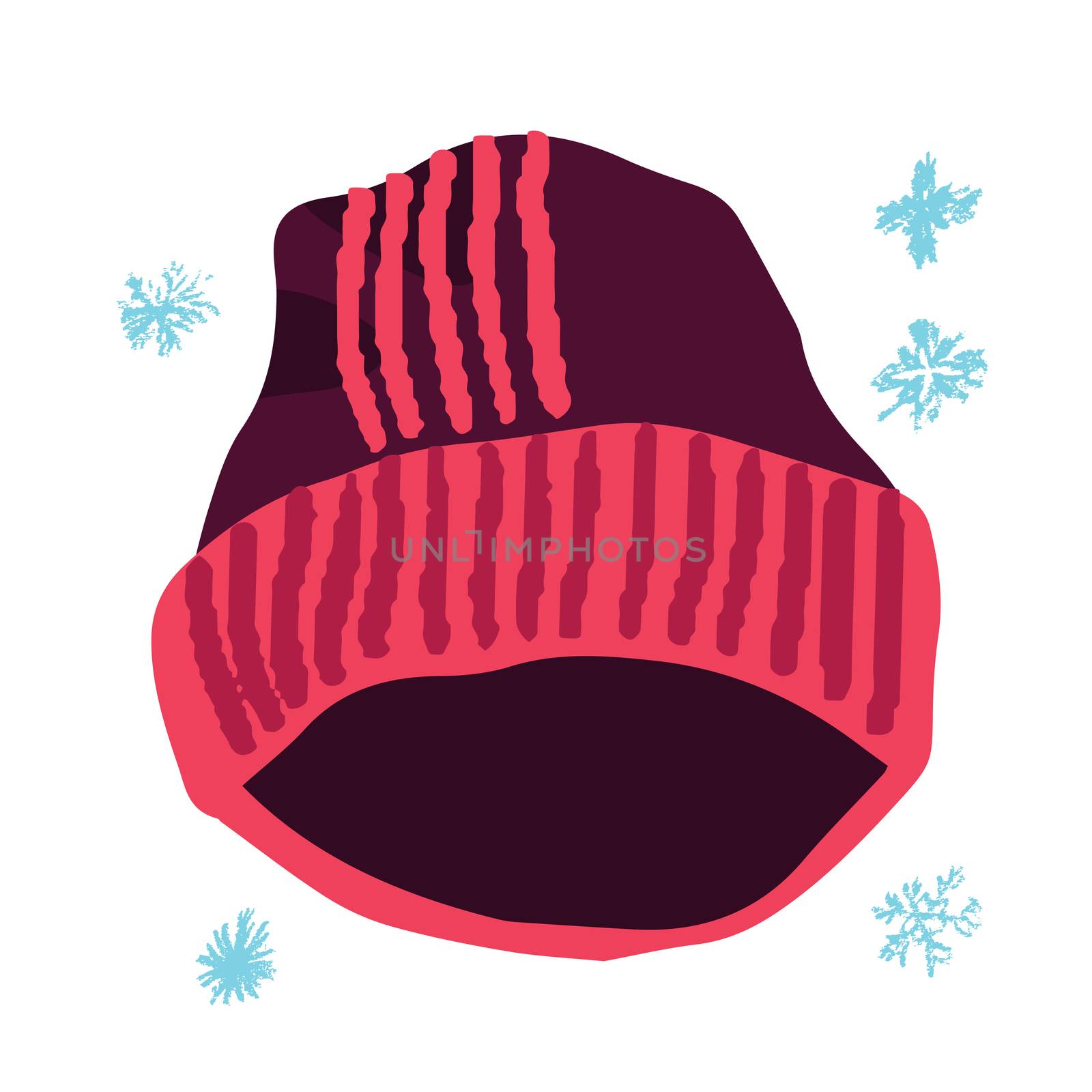 Winter headwear. Dark red beanie isolated on white background. Poster design element. 