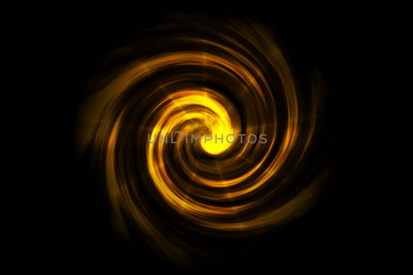Glowing spiral tunnel with golden fog on black backdrop