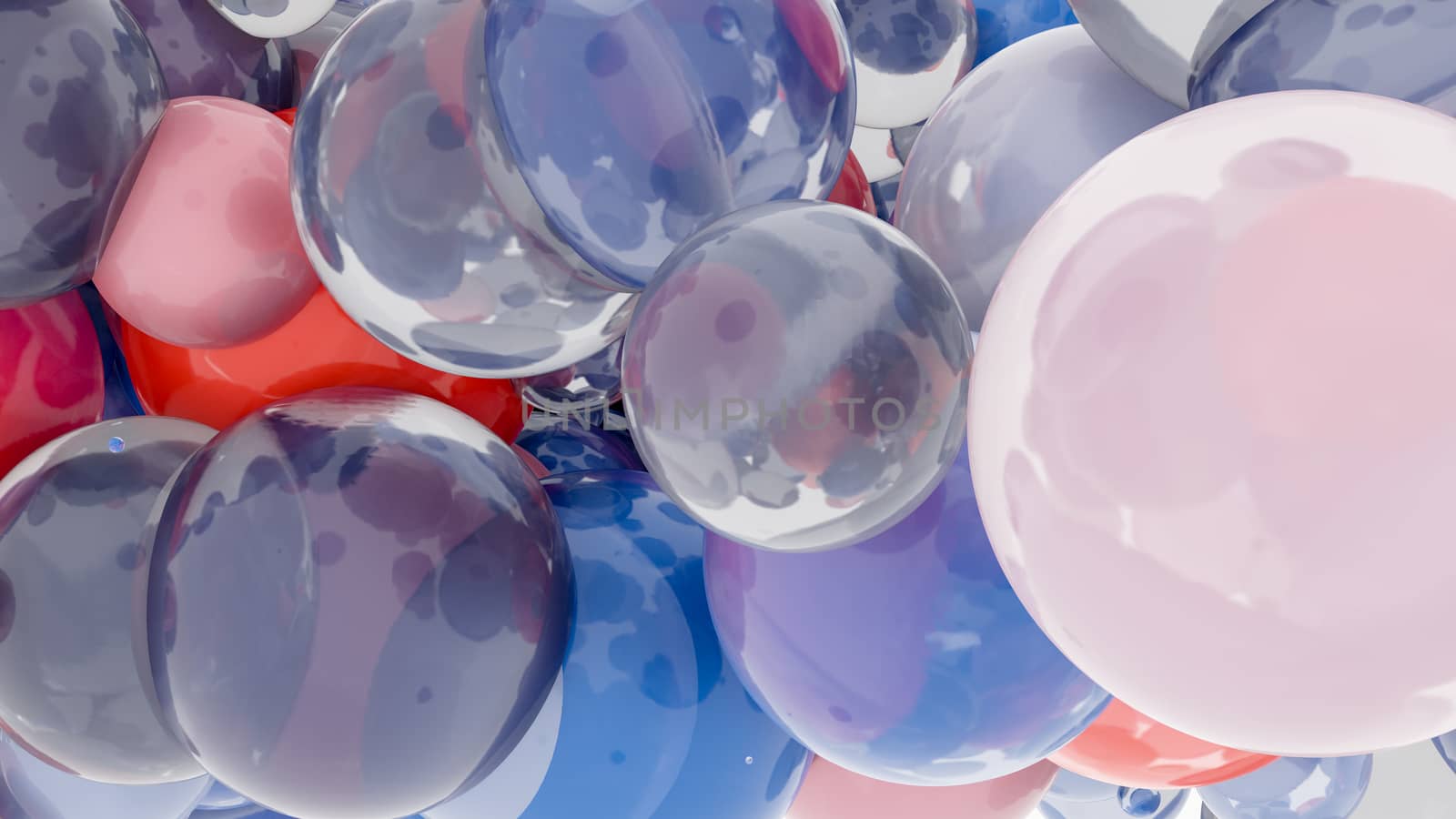 Abstract background with 3d spheres. Glass and plastic. 3D illustration. Modern trendy design