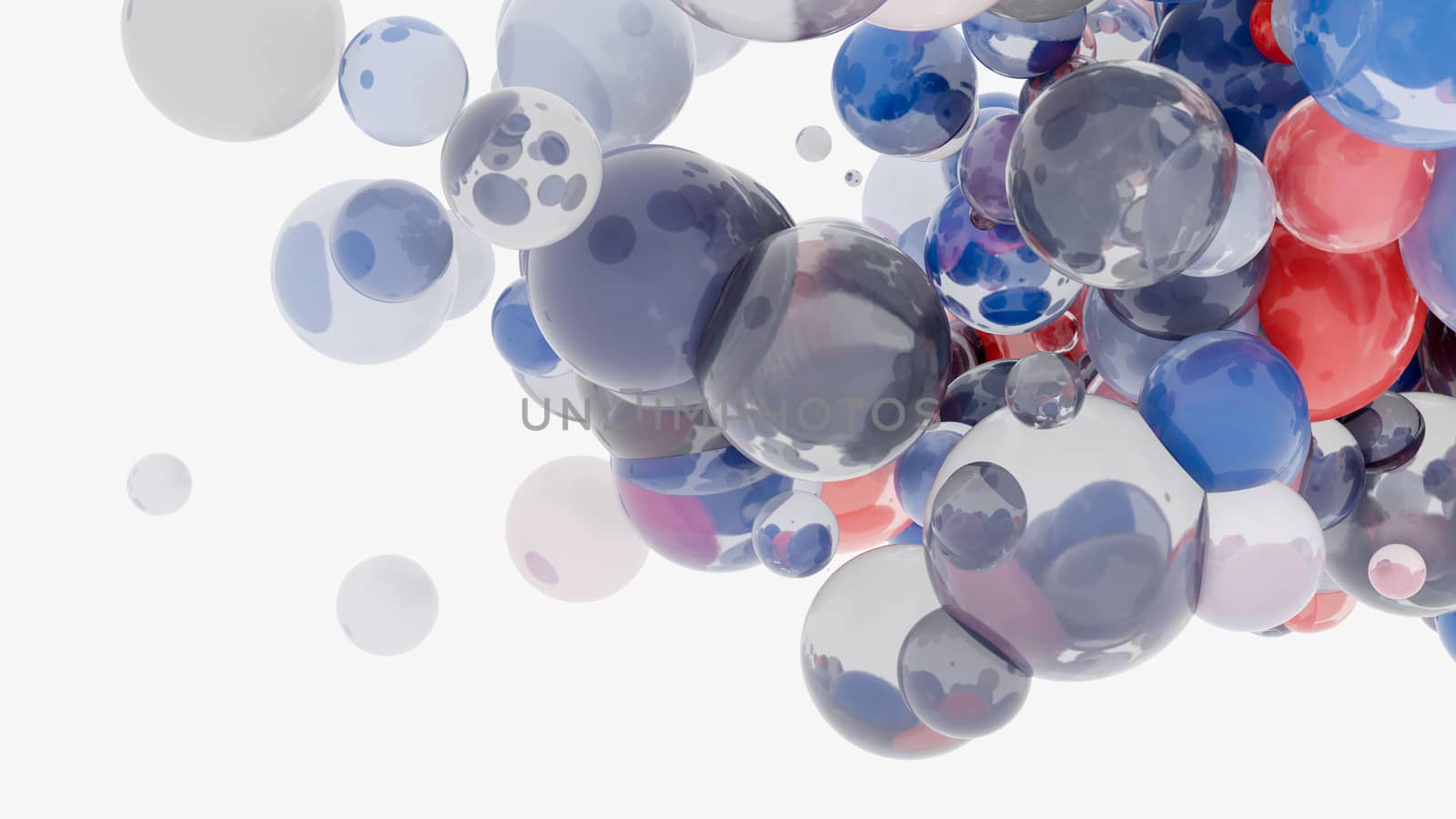 Abstract background with 3d spheres. Glass and plastic. 3D illustration. Modern trendy design