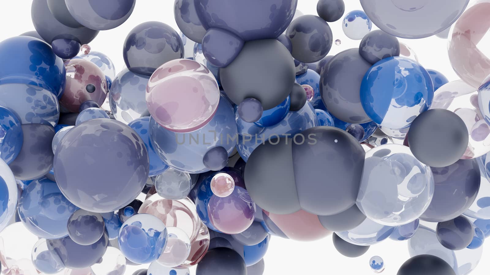 Abstract background with 3d spheres. Glass and plastic. 3D illustration. Modern trendy design