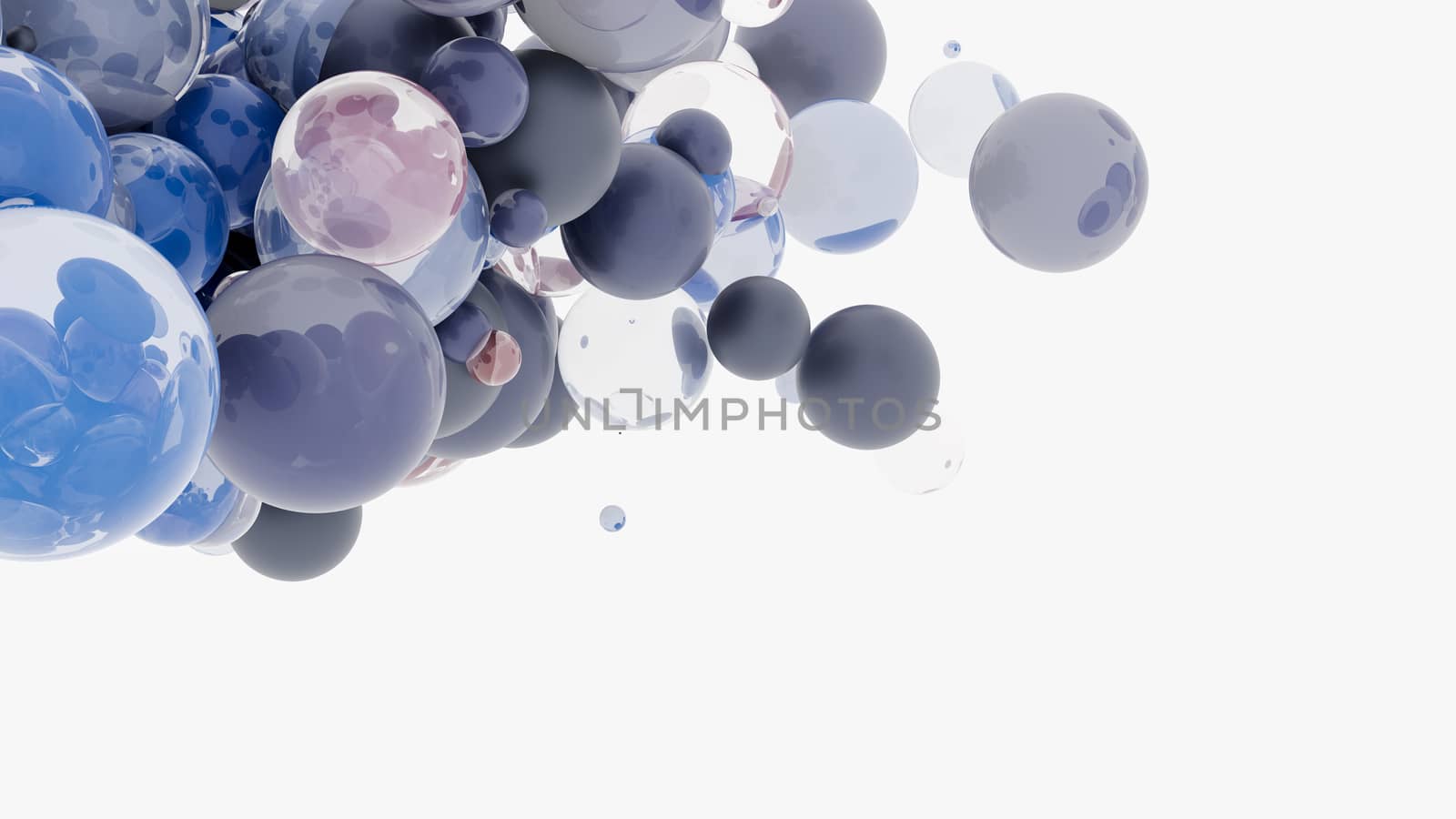 Abstract background with 3d spheres. Glass and plastic. 3D illustration. Modern trendy design