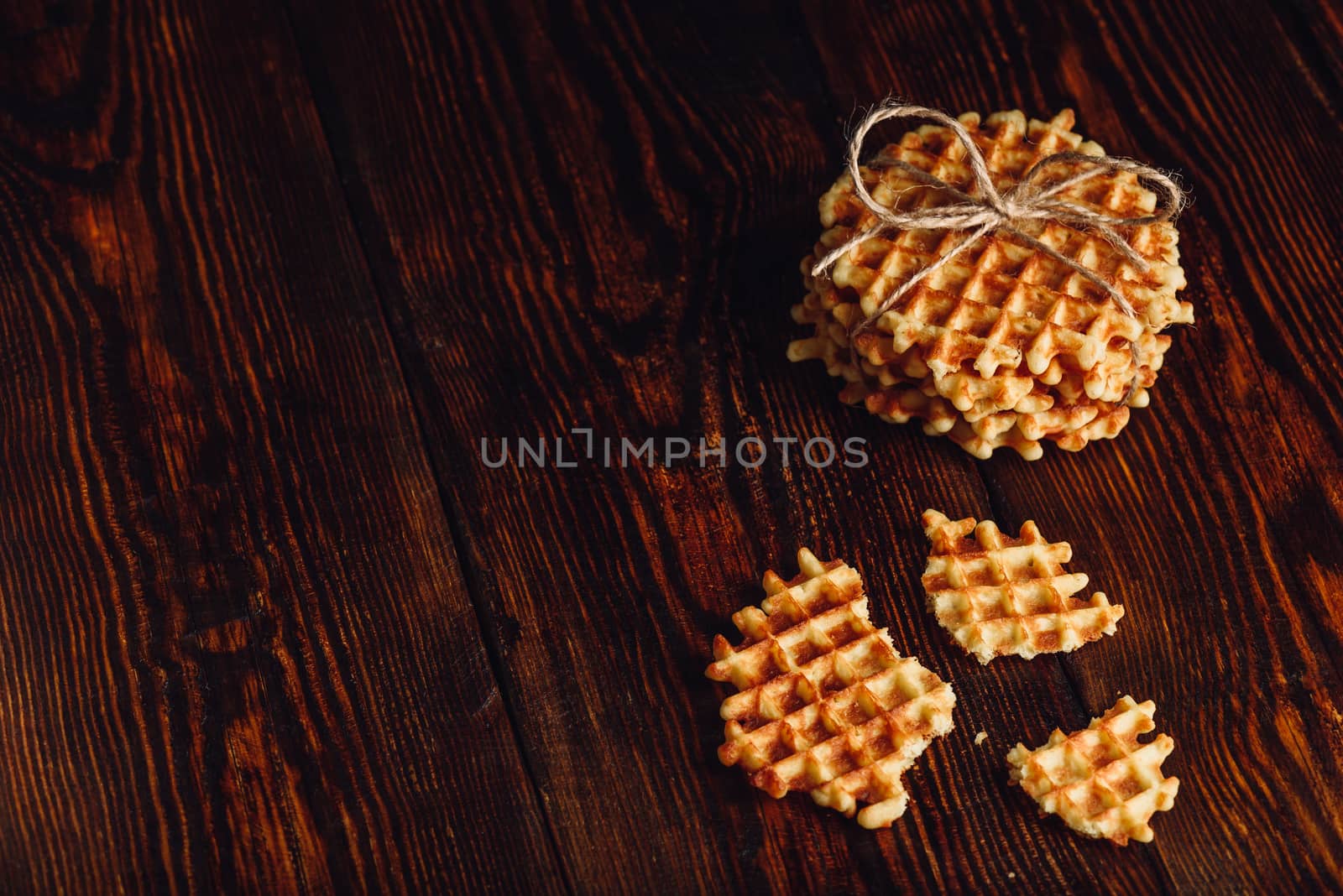 Belgian Waffles on Wooden Surface with Copy Space on the Left.