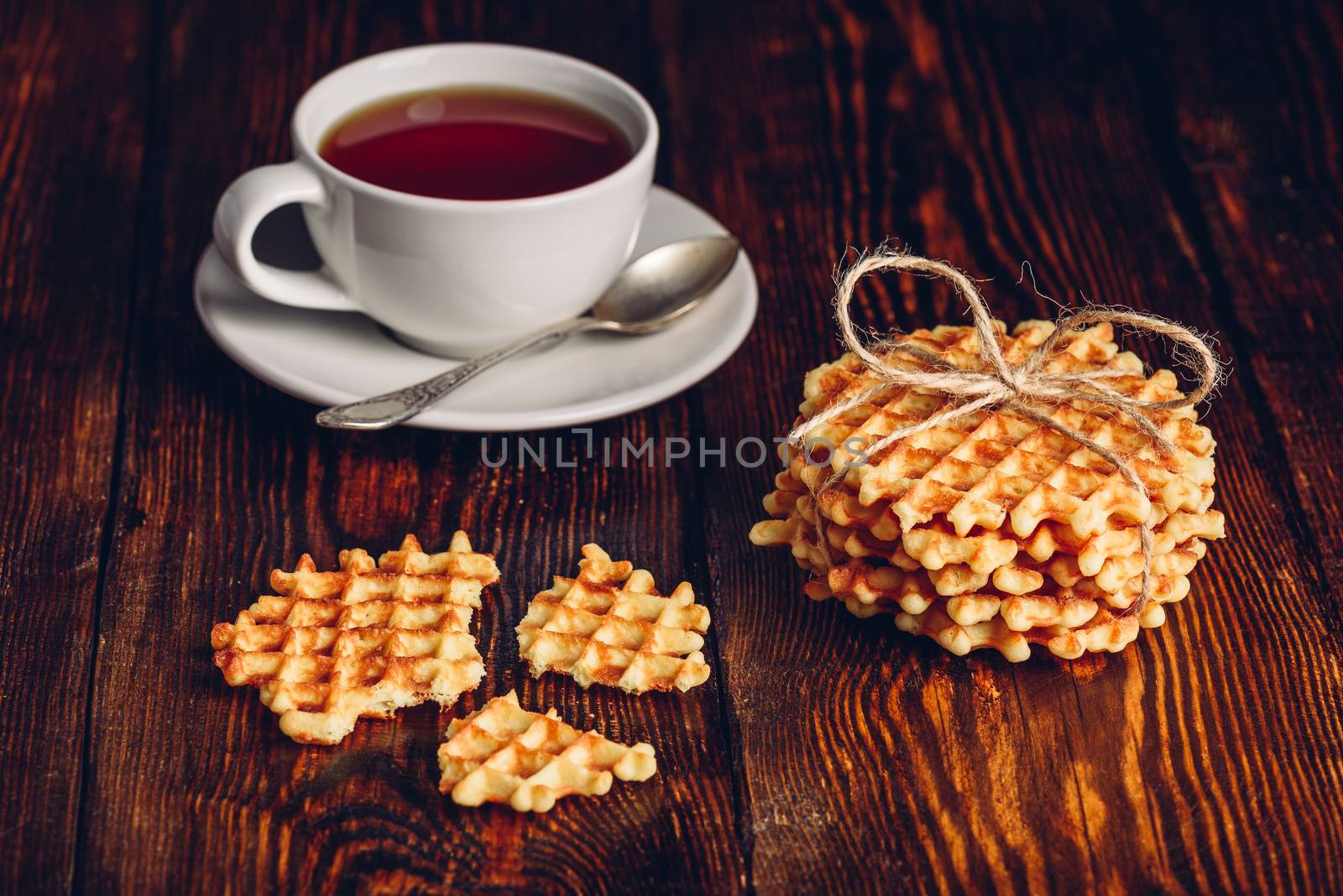 Rustic Breakfast with Waffles and Tea. by Seva_blsv