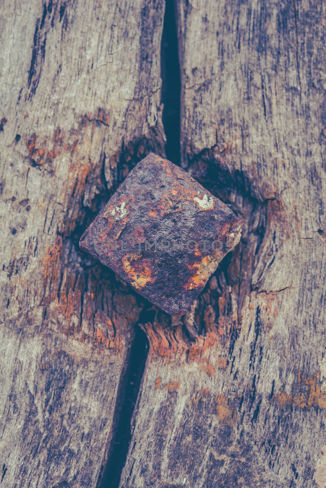 Background-headed iron nails, a rusty old dirty  by photosam