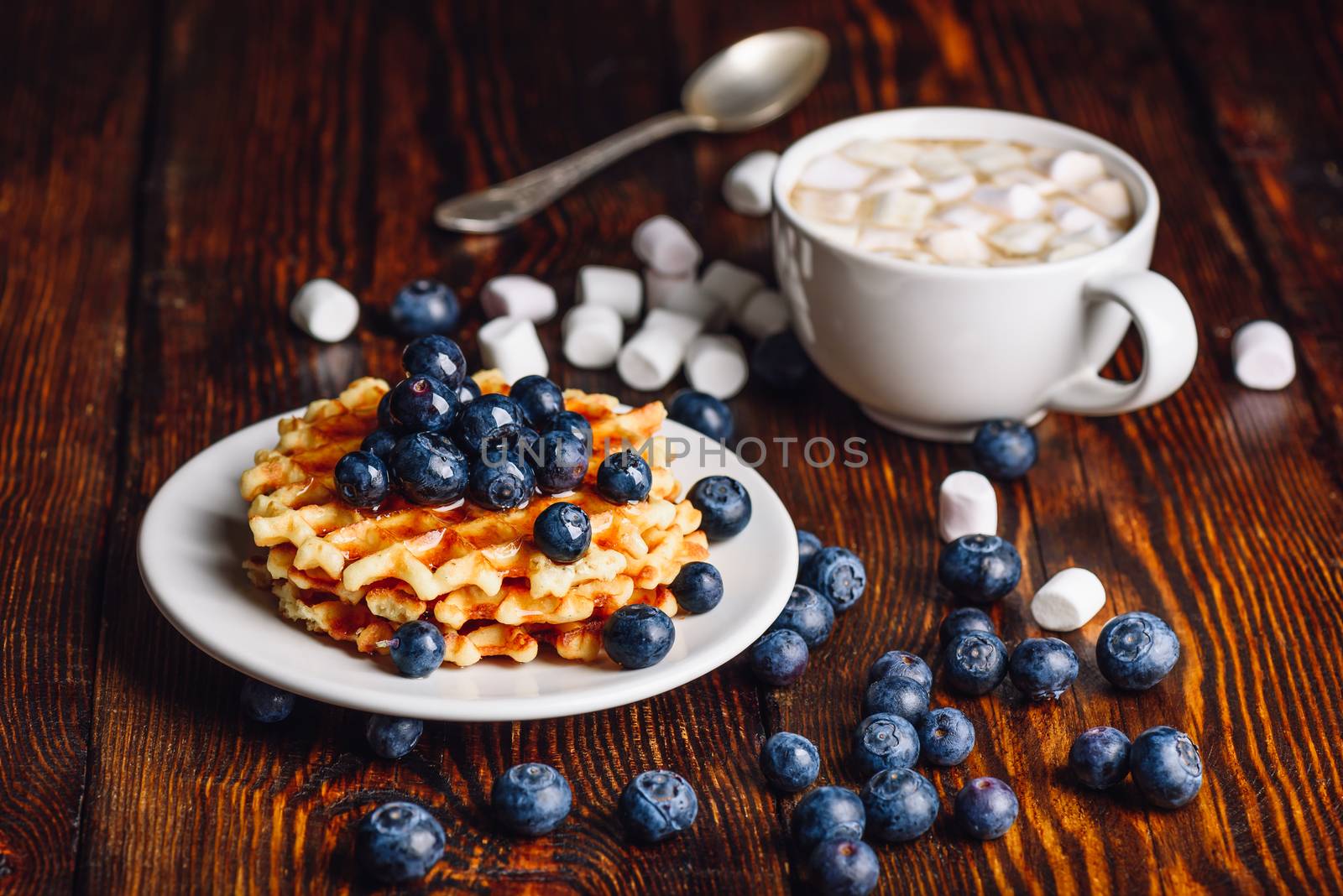 Waffles with Blueberry and Cup of Hot Chocolate. by Seva_blsv
