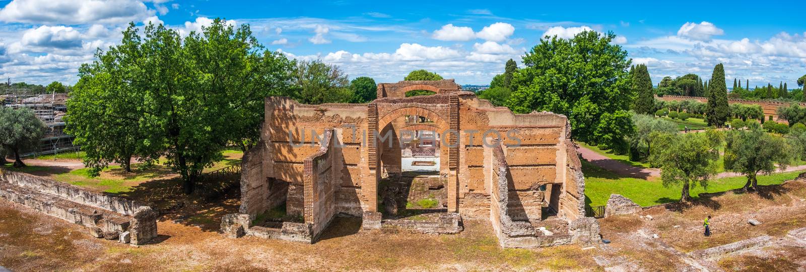 Tivoli - Villa Adriana cultural Rome tour- archaeological landmark in Italy panoramic horizontal of Three Exedras building by LucaLorenzelli
