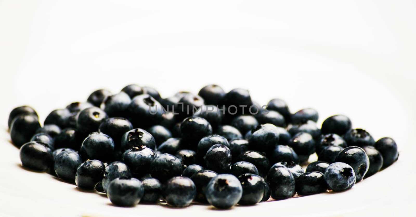 A moltitude of blueberries on a white background.