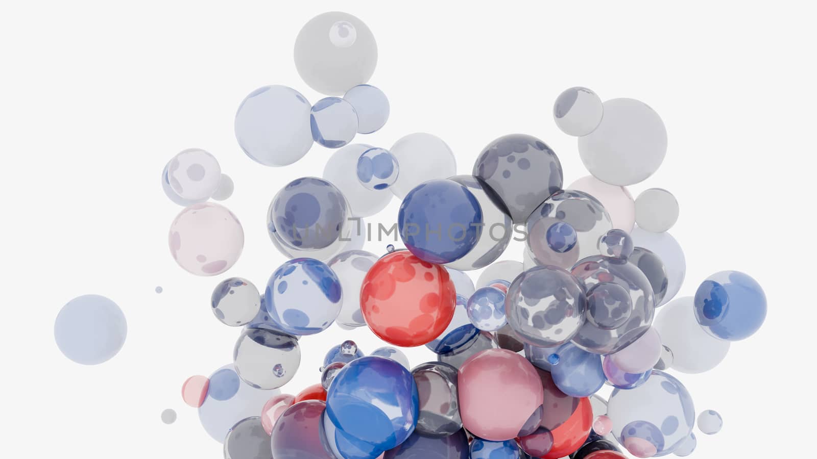 Abstract background with 3d spheres. Glass and plastic. 3D illustration. Modern trendy design