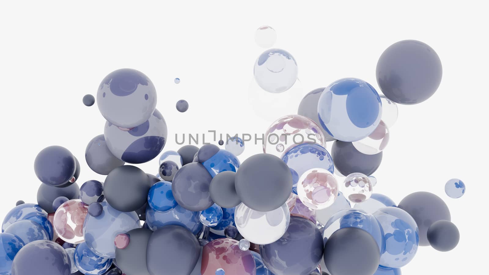 Abstract background with 3d spheres. Glass and plastic. 3D illustration. Modern trendy design