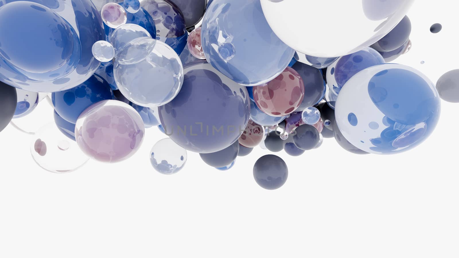 Abstract background with 3d spheres. Glass and plastic. 3D illustration. Modern trendy design