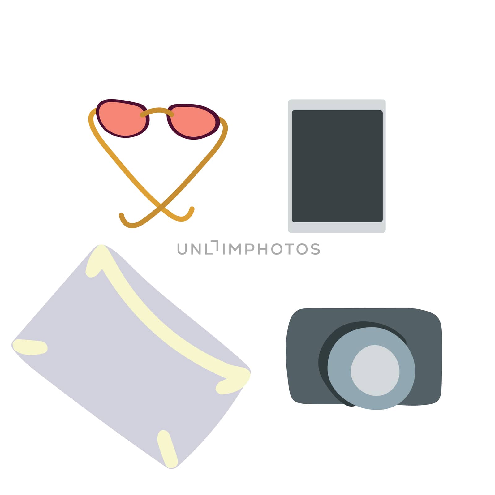 small bag, camera and sunglassses for hand luggage. by Nata_Prando