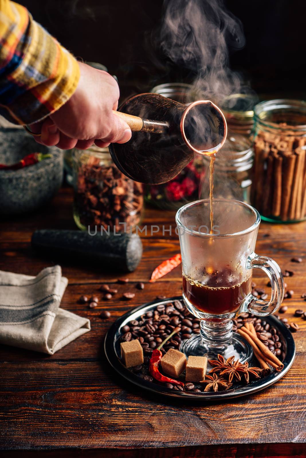 Man Pour Coffee in Mug. by Seva_blsv