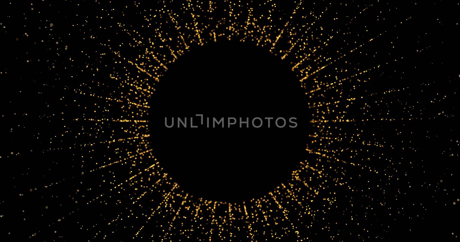 Abstract golden glitter on black background with bokeh. Luxury gold concept polygonal 3d rendered