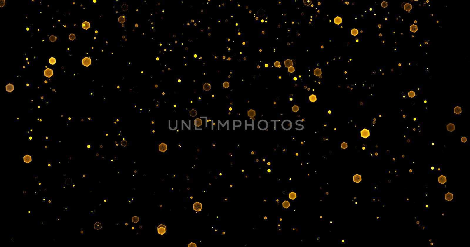 Abstract golden glitter on black background with bokeh. Luxury gold concept polygonal 3d rendered