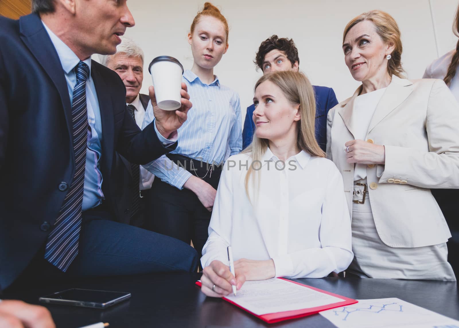 Business people at work on stock market charts in office , meeting working analysis concept