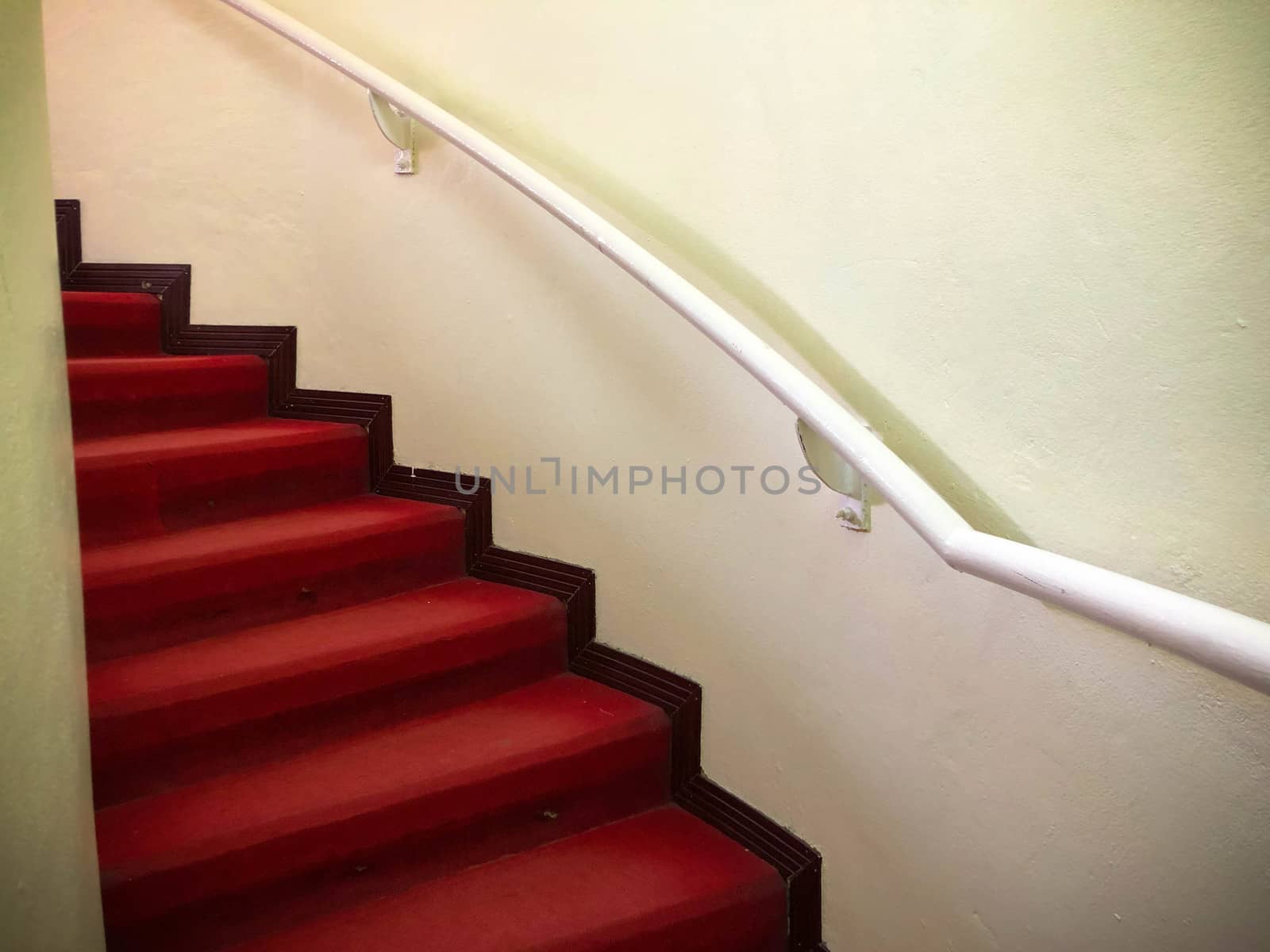 Red carpet on the White stairs in a interior by N_u_T