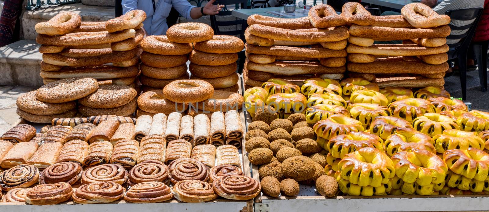 bread and sweet on the bread Counter Mahane Yehuda Market Jerusalem