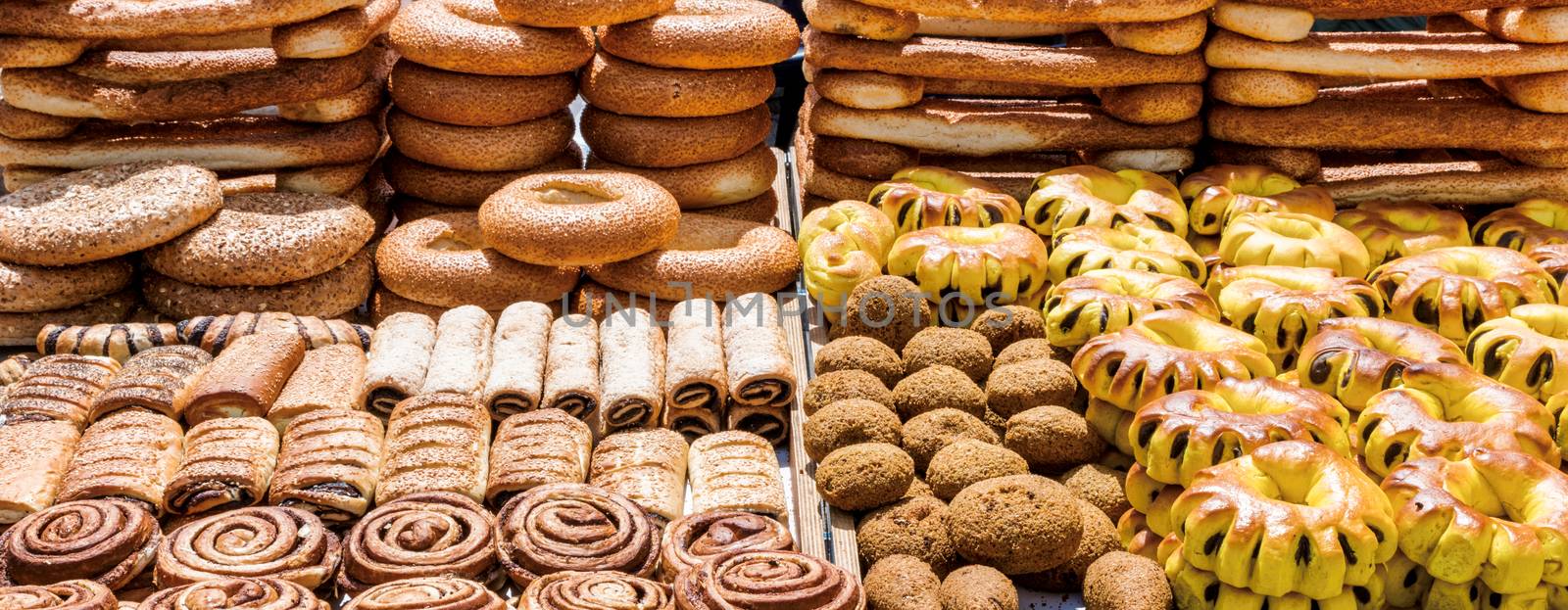 bread and sweet on the bread Counter Mahane Yehuda Market Jerusalem