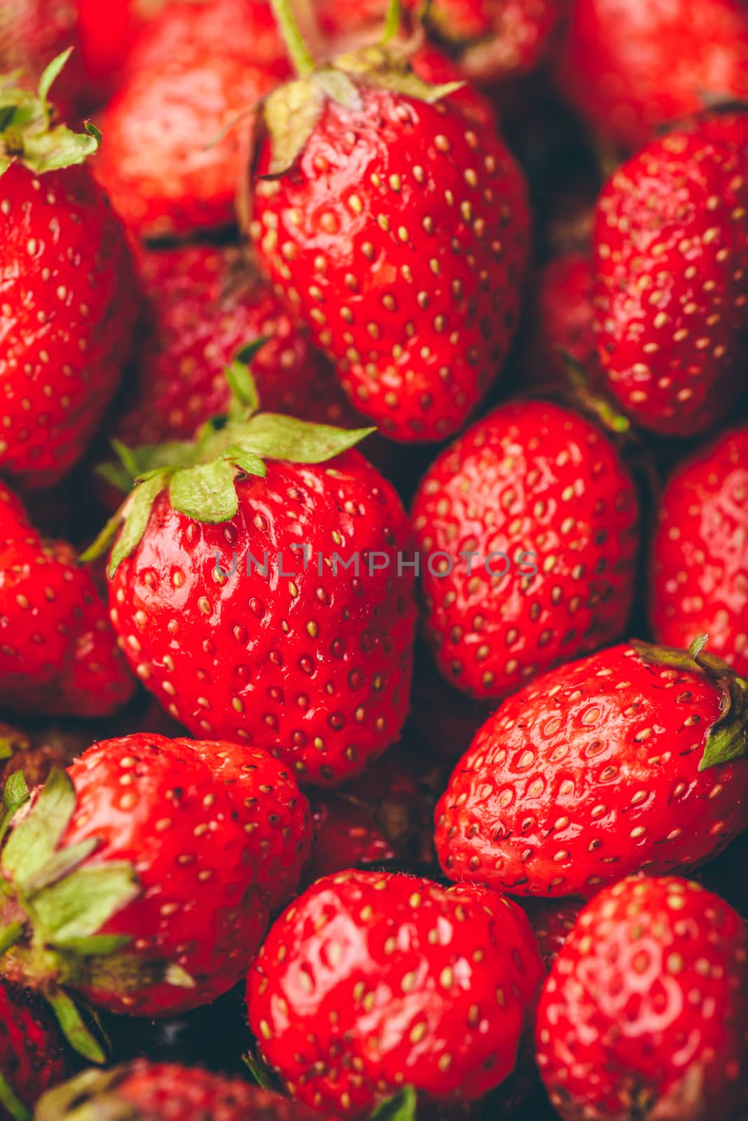 Background of Ripe and Fresh Strawberries. Selective Focus.