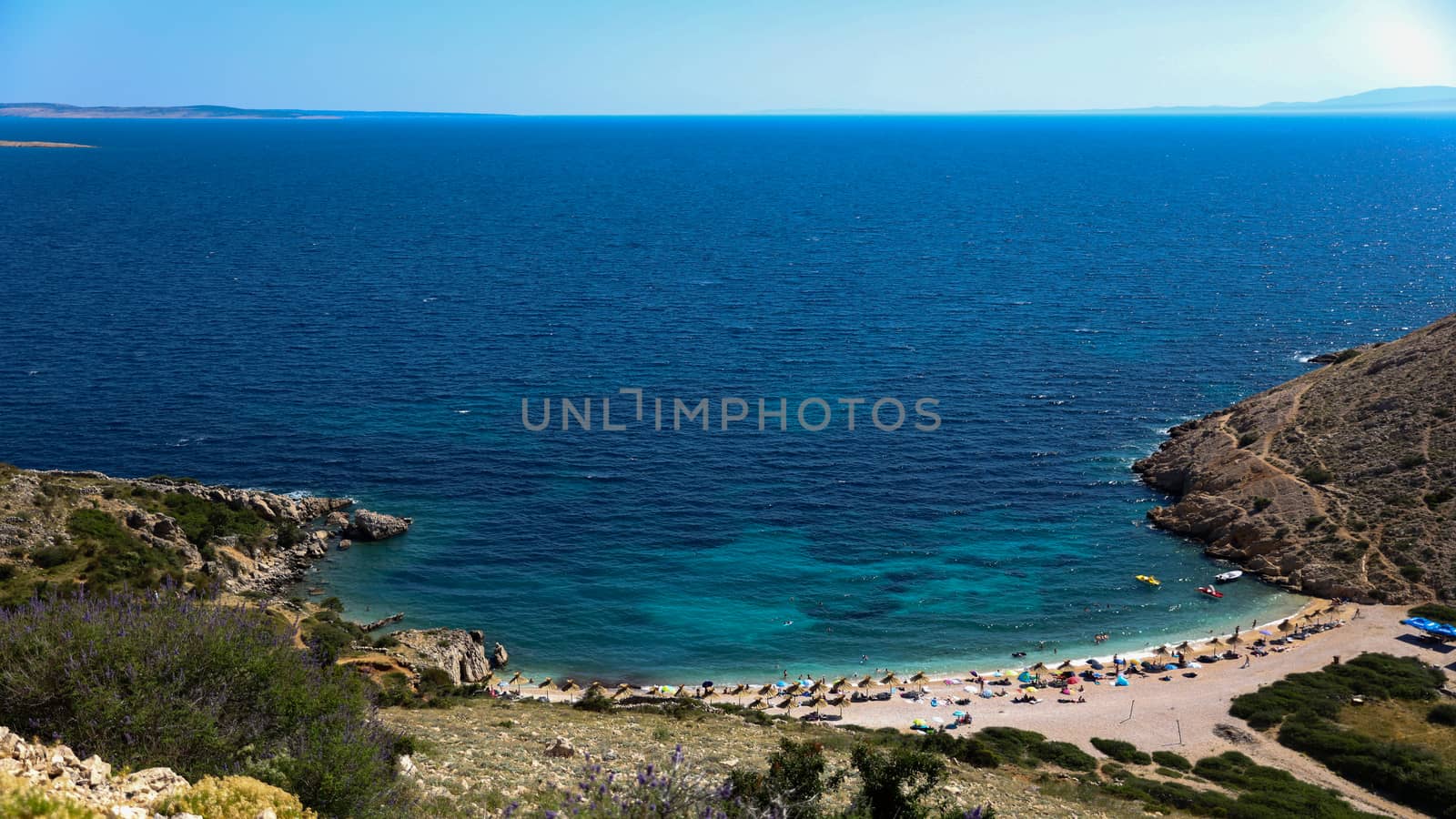 Beautiful marina in summer crowded with people in Croatia