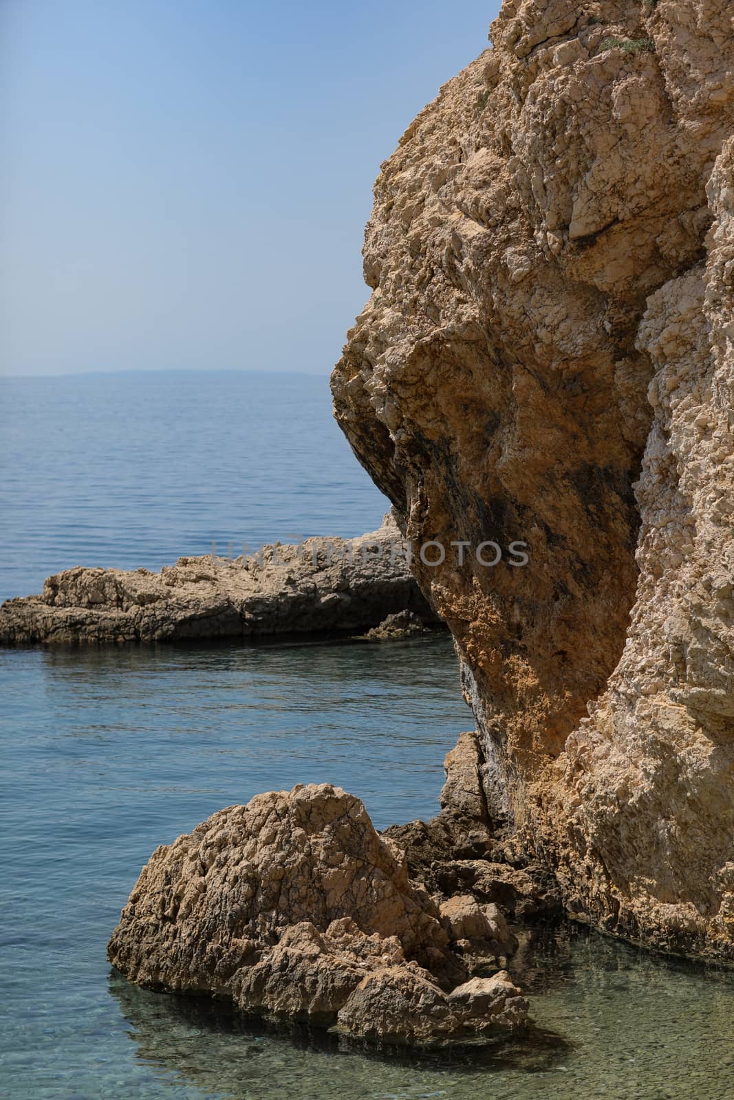 Marina with bright and high contrast rocky stones in Croatia