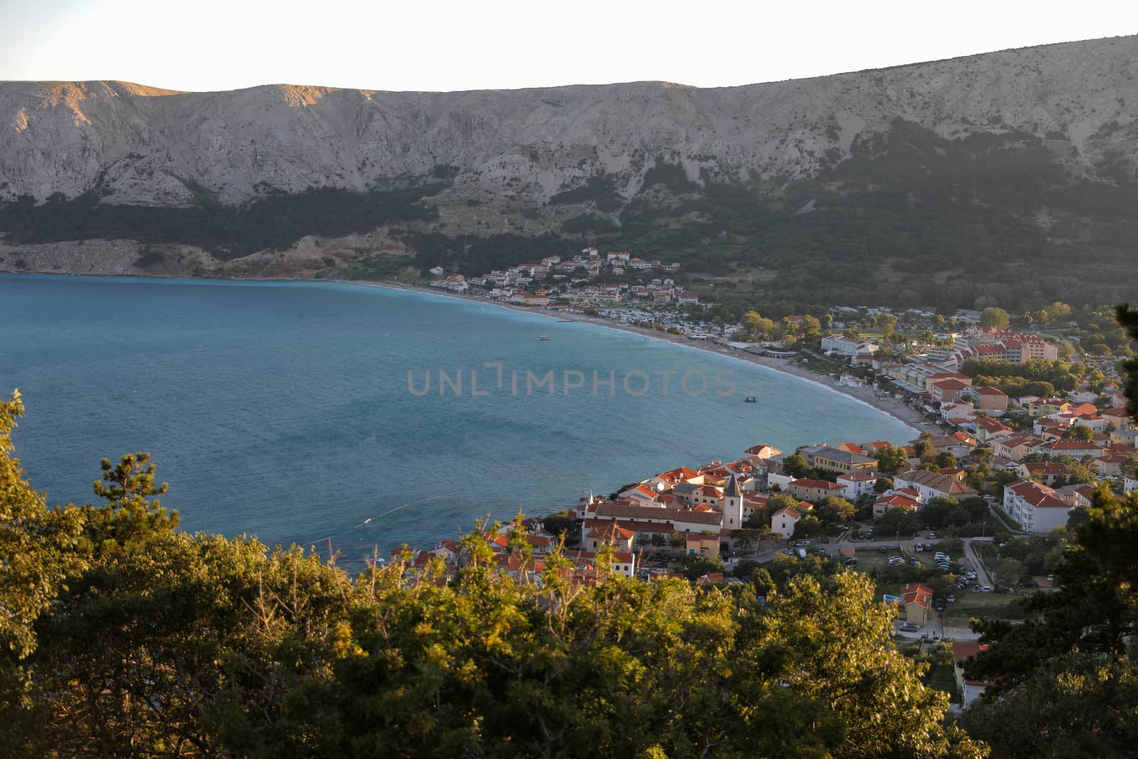 A view to the city on a shore of Adriatic sea from the rocky hill in Croatia, different color tones by tema_rebel