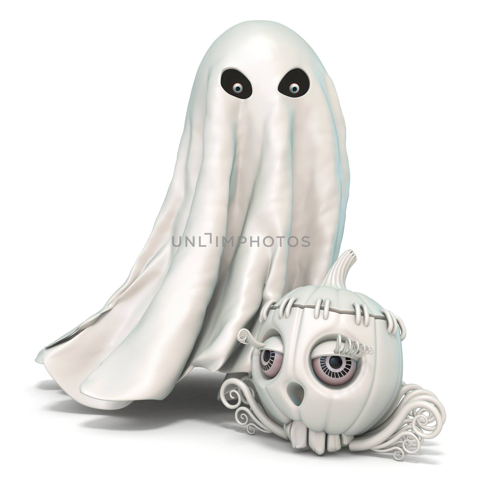 Ghost with Jack o Lantern 3D rendering illustration isolated on white background