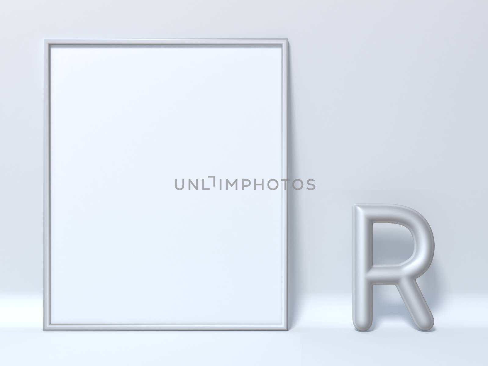 Mock up picture frame Letter R 3D render illustration