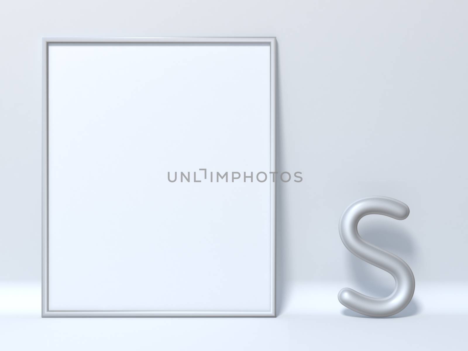 Mock up picture frame Letter S 3D render illustration