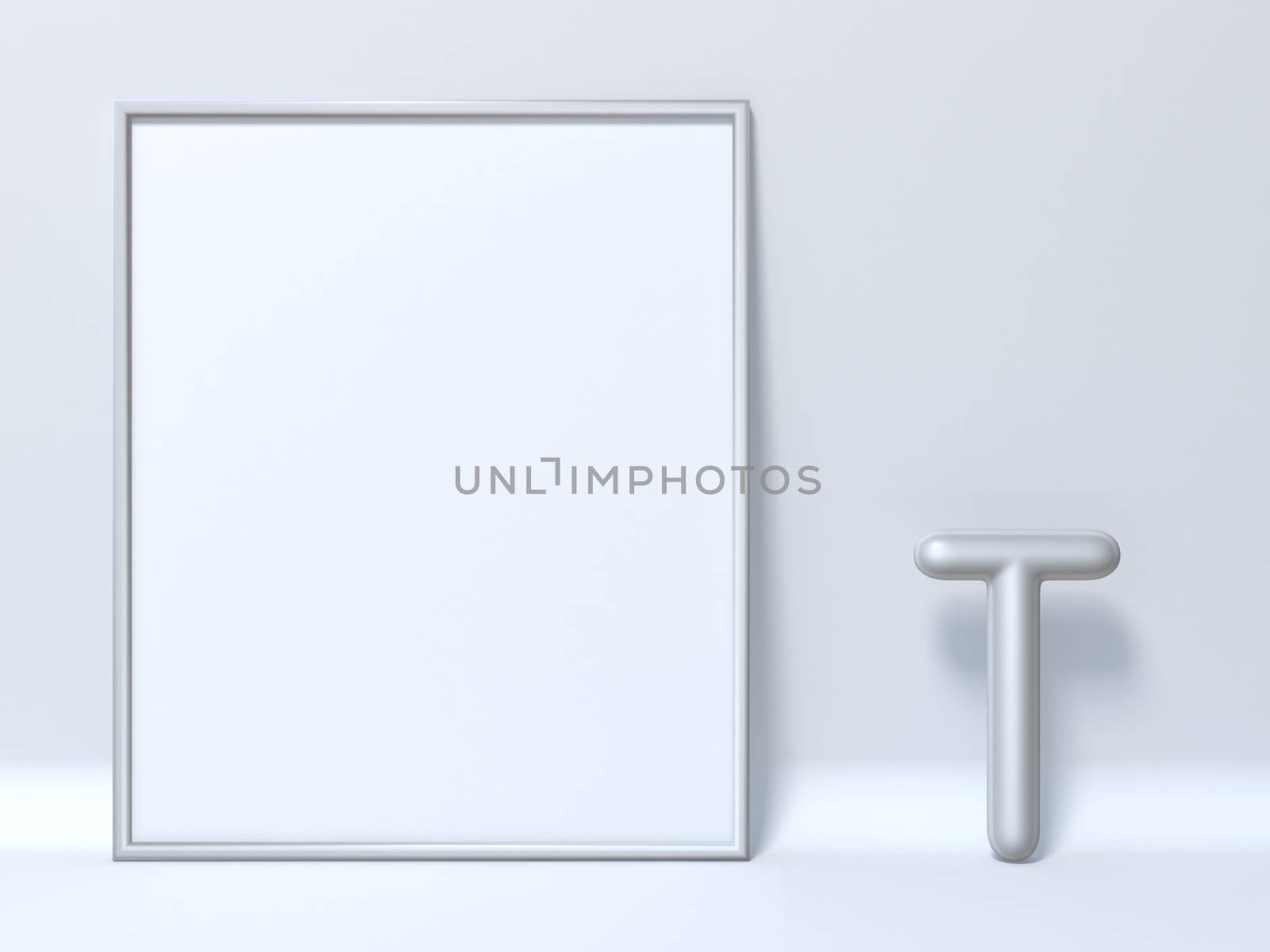 Mock up picture frame Letter T 3D render illustration