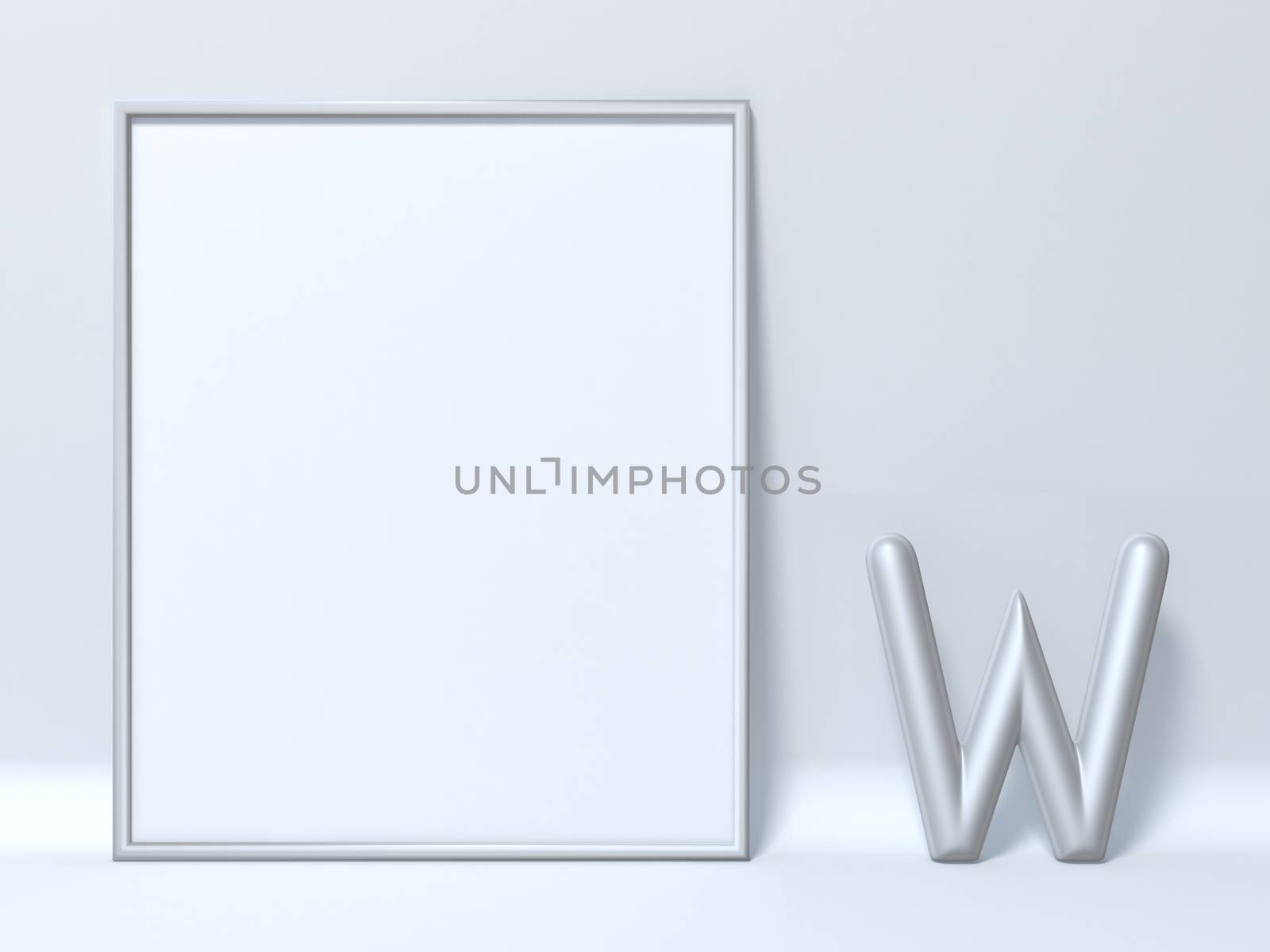 Mock up picture frame Letter W 3D render illustration
