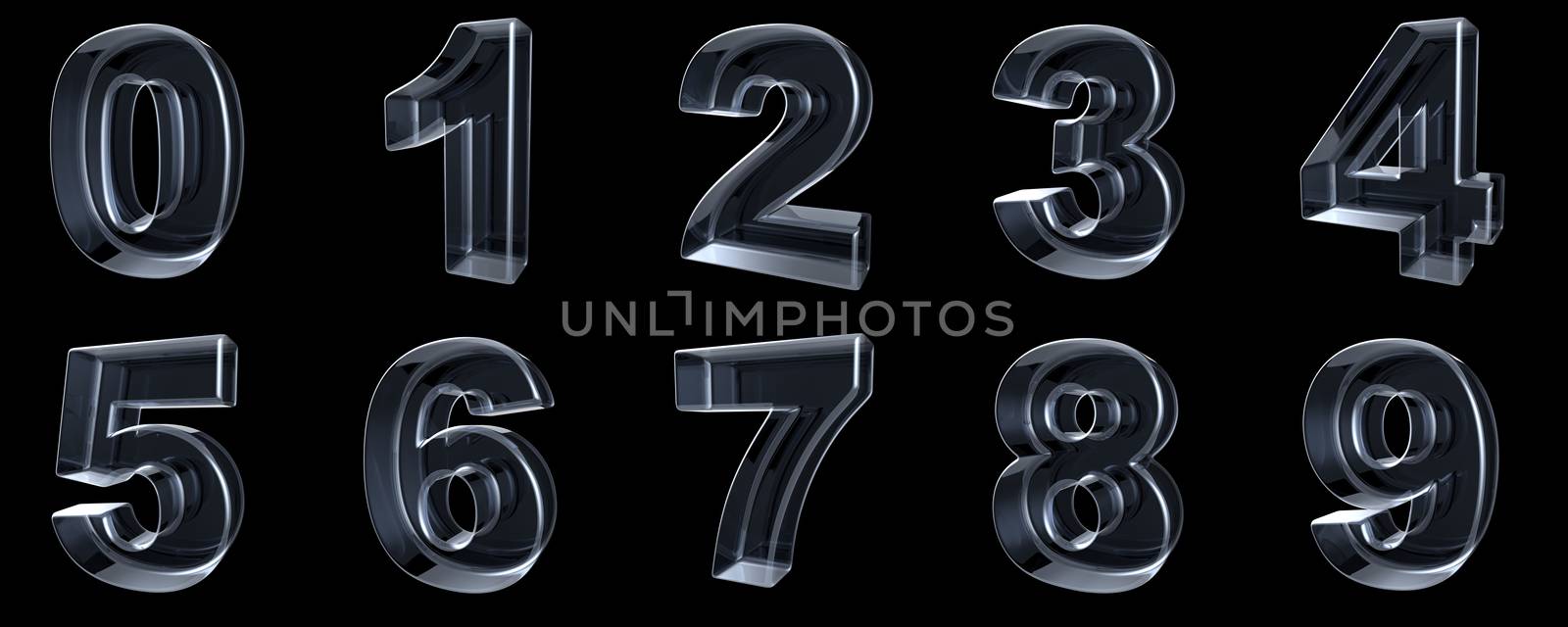Transparent X-ray numbers 3D render illustration on black background