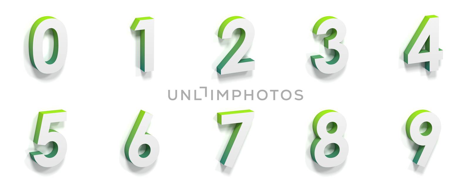 Green gradient and soft shadow numbers 0-9 3D by djmilic