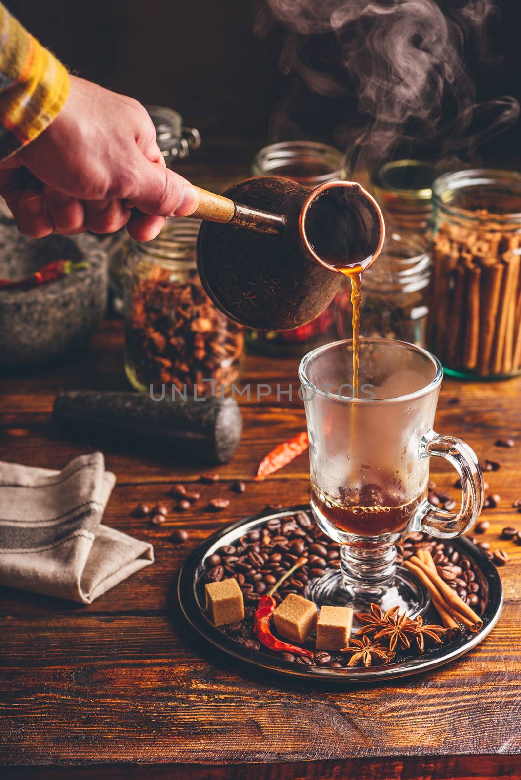Man Pour Coffee in Mug. by Seva_blsv