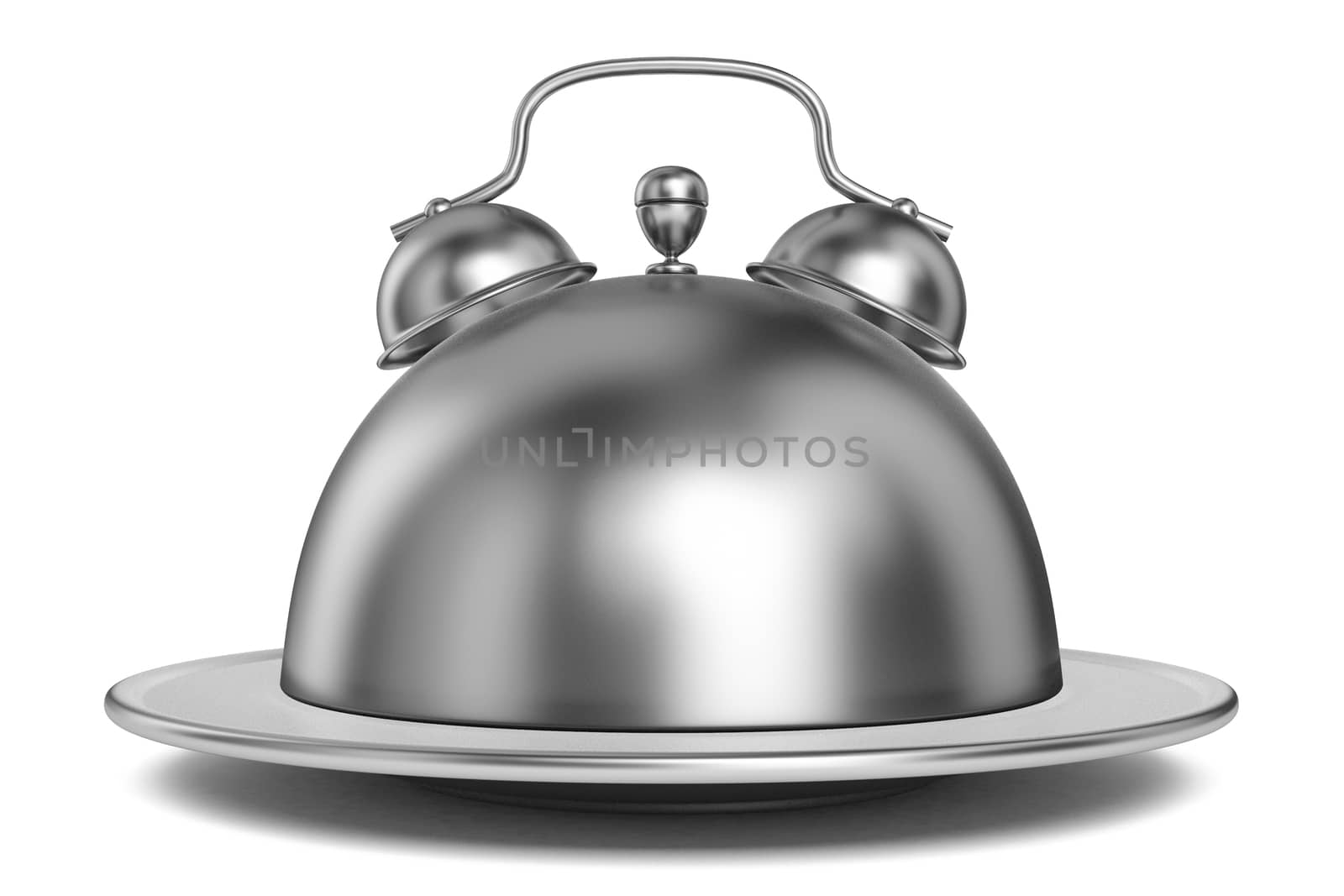 Metal restaurant cloche alarm concept 3D render illustration isolated on white background