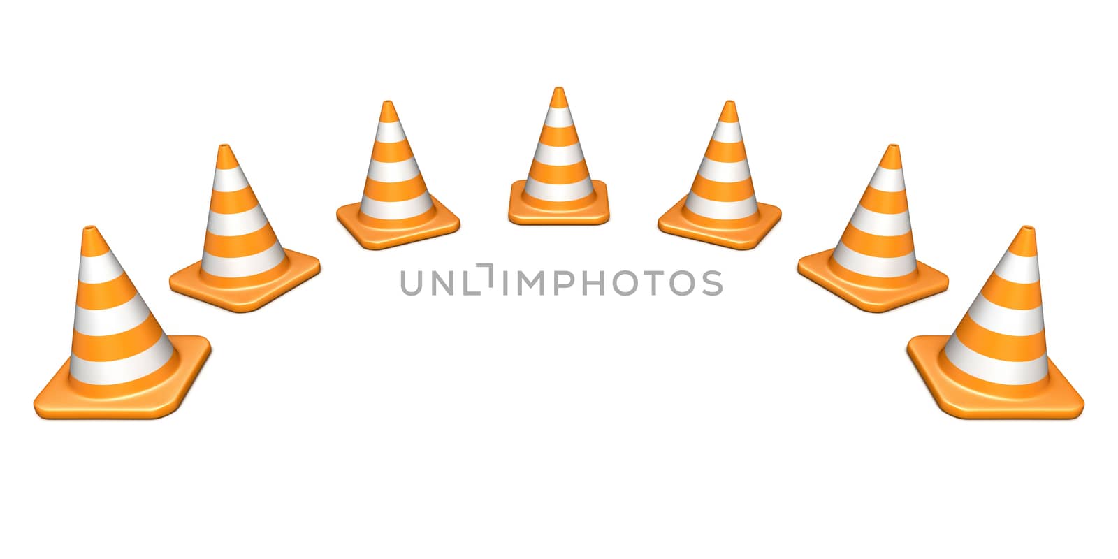 Traffic cones shaped arc 3D render illustration isolated on white background