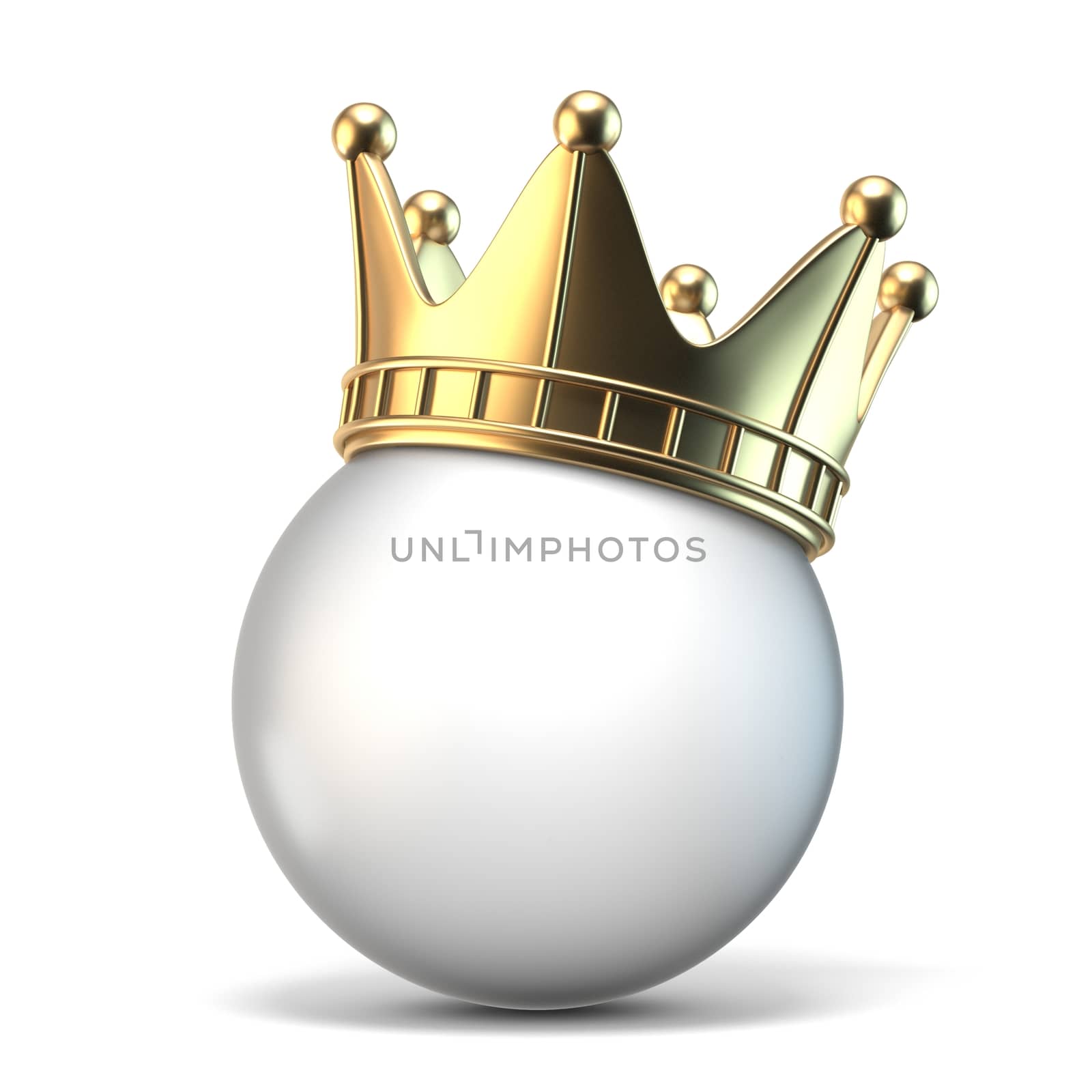 Golden crown on white ball 3D render illustration isolated on white background