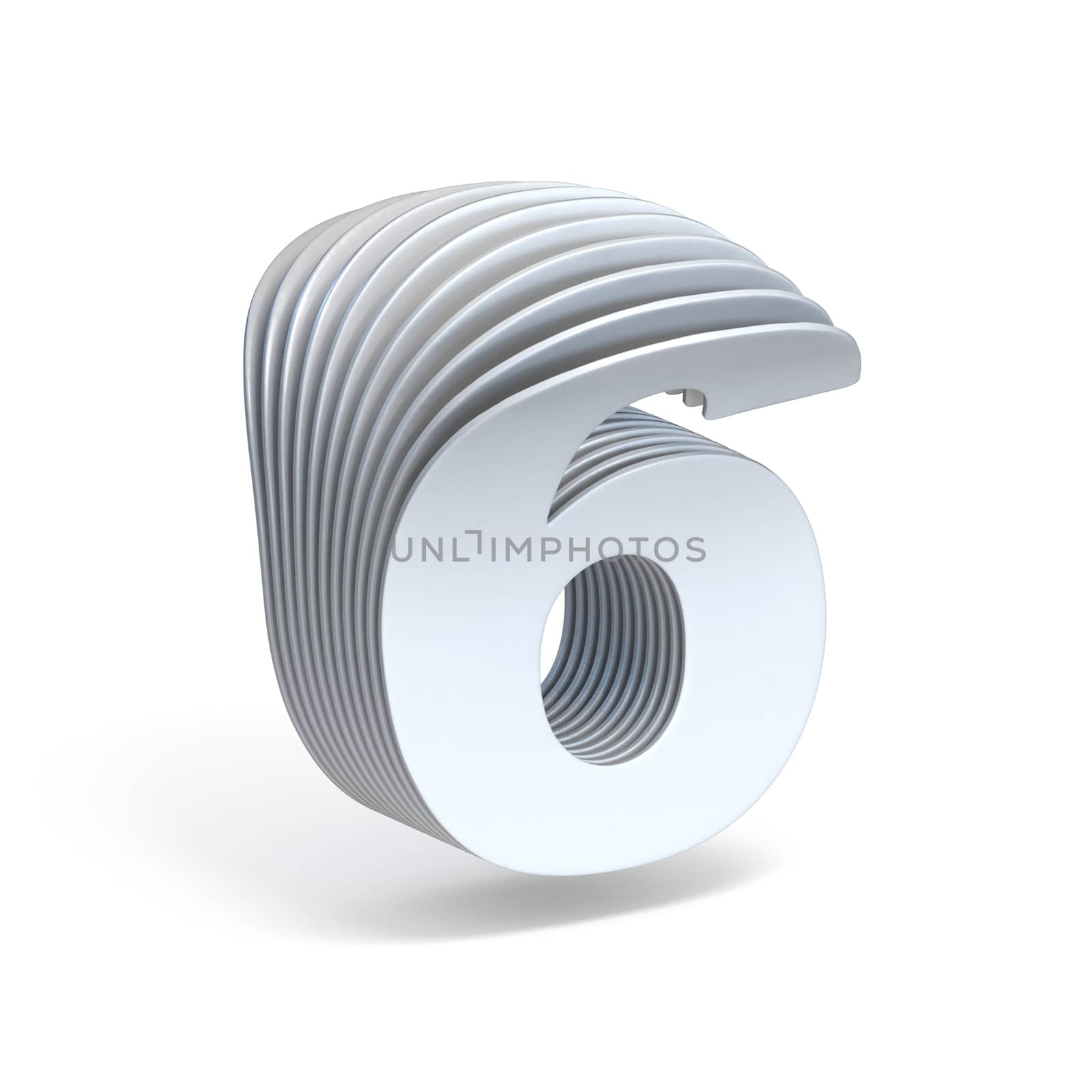 Curved paper sheets Number 6 SIX 3D render illustration isolated on white background